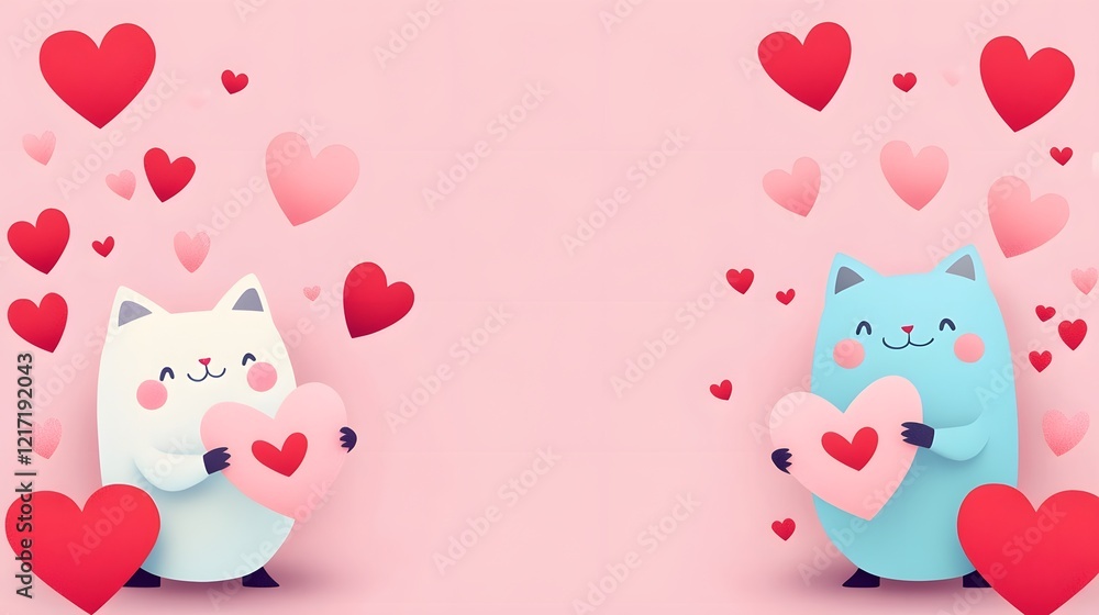 custom made wallpaper toronto digitalAdorable Cartoon Characters Exchanging Love Notes in Playful Valentine's Day Background