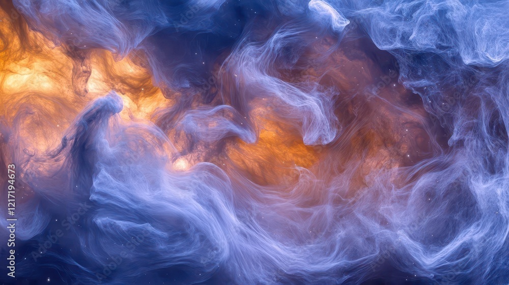 Fototapeta premium ethereal cosmic nebula swirling with deep indigos and periwinkle blues, creating a dreamlike atmospheric background with soft light diffusion