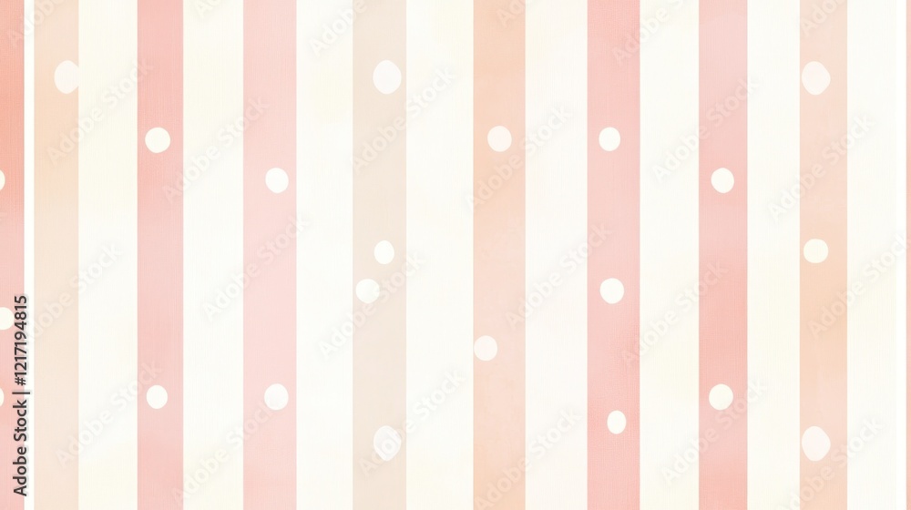 Pastel pink and beige vertical stripes background with white dots. Pastel pink and beige vertical stripes background with white dots.