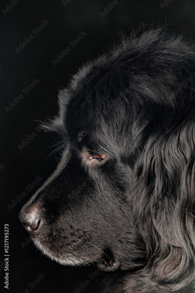 Fototapeta premium Bear the Newfoundland dog is quiet for this dramatically lit portrait.