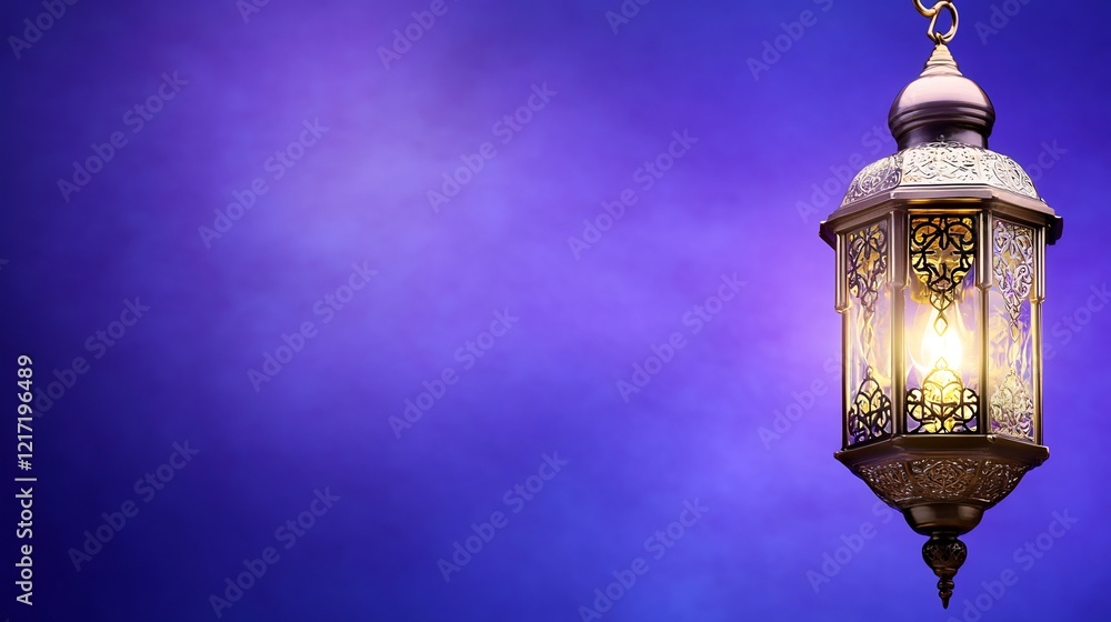 Fototapeta premium Festive Ramadan lantern glows, night sky, celebration