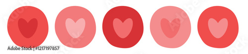 Heart in circle set, bubble with heart in different shades of red, set of icons isolated on transparent background. For Valentines Day sticker, label, icon, design element of declaration of love