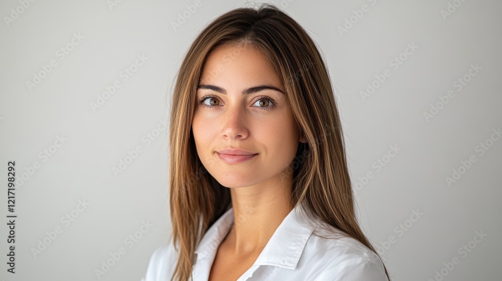 Confident and Smiling Woman in White Shirt Confident and Smiling Woman in White Shirt