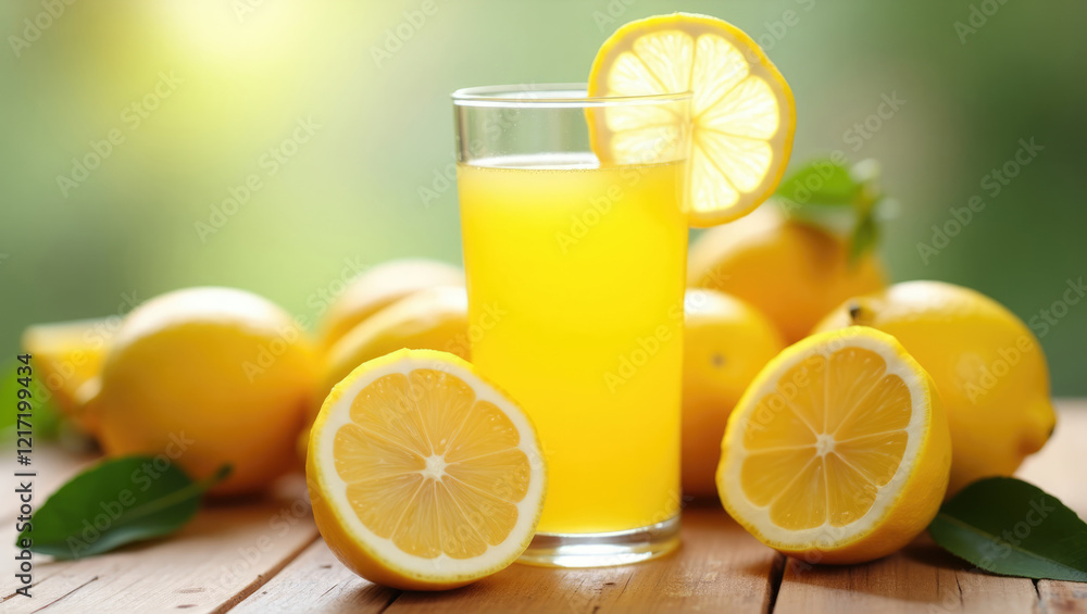 Vivid Yellow Lemon Juice with Fresh Zesty Flavors in Glass Vivid Yellow Lemon Juice with Fresh Zesty Flavors in Glass