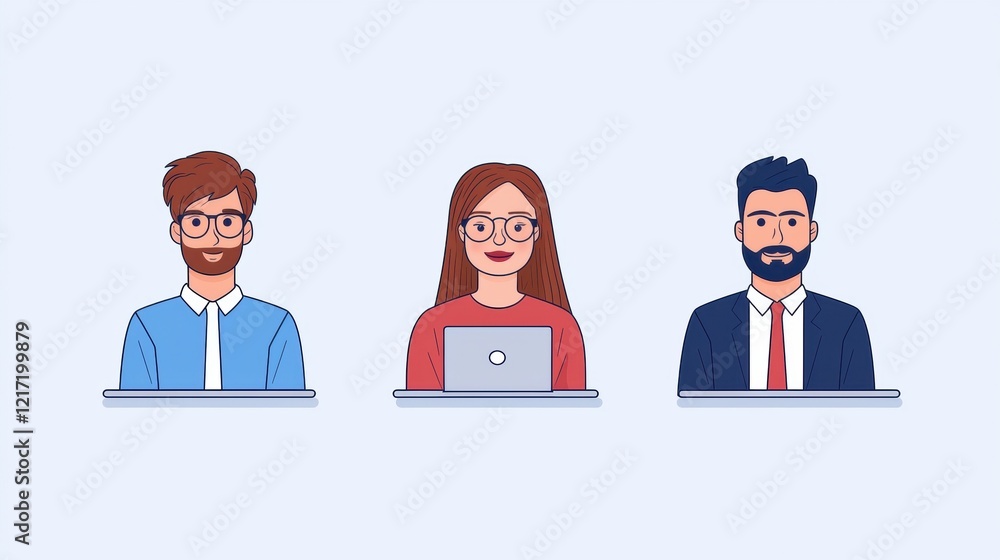 A digital illustration of three professionals working together in a collaborative environment. The characters represent diversity and teamwork in the modern workplace. A digital illustration of three professionals working together in a collaborative environment. The characters represent diversity and teamwork in the modern workplace.
