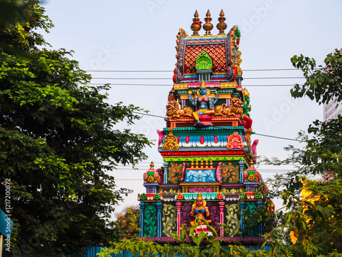 Goddess Durga Amman hindu temple tower in the chennai city India photo