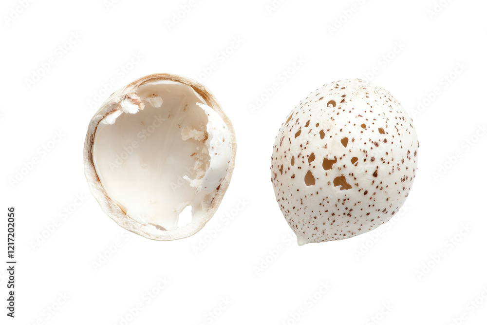 Isolated Cracked Bird Egg Shell and Whole Spotted Egg Isolated Cracked Bird Egg Shell and Whole Spotted Egg