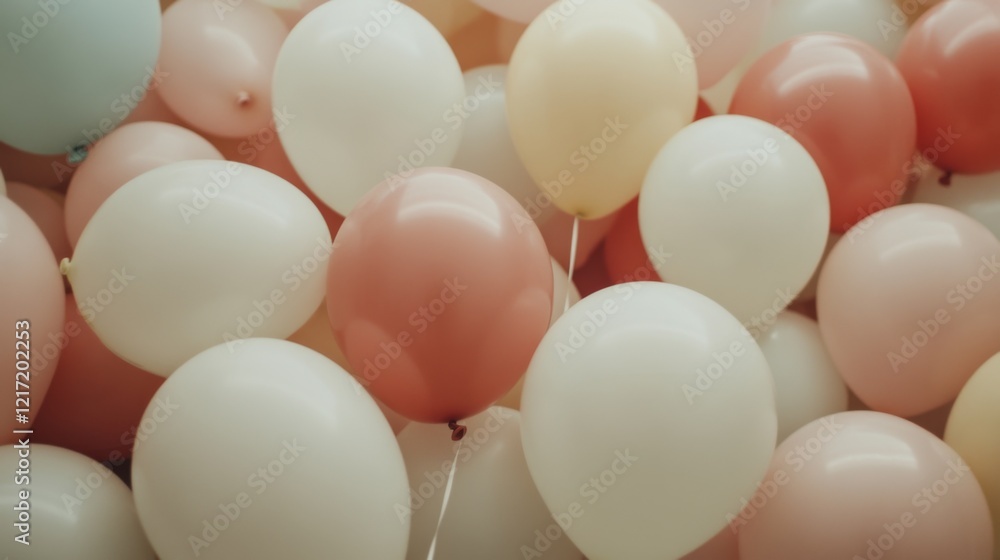 A vibrant collection of pastel balloons in various colors arranged closely together, creating a festive atmosphere A vibrant collection of pastel balloons in various colors arranged closely together, creating a festive atmosphere