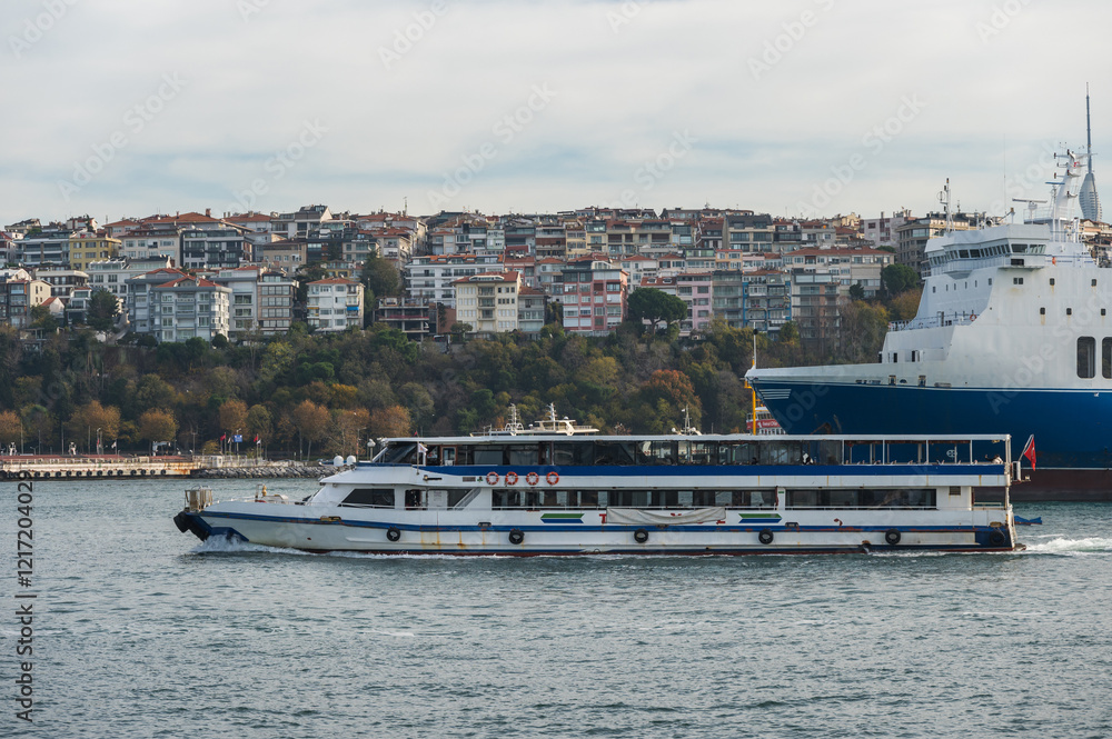 Beautiful view of the Bosphorus on a sunny day, ferries and boats, Istanbul, Turkey. Beautiful view of the Bosphorus on a sunny day, ferries and boats, Istanbul, Turkey.