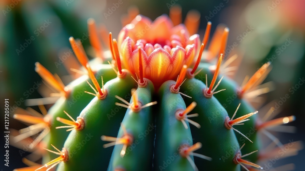 Closeup of cactus with sharp red spines Closeup of cactus with sharp red spines