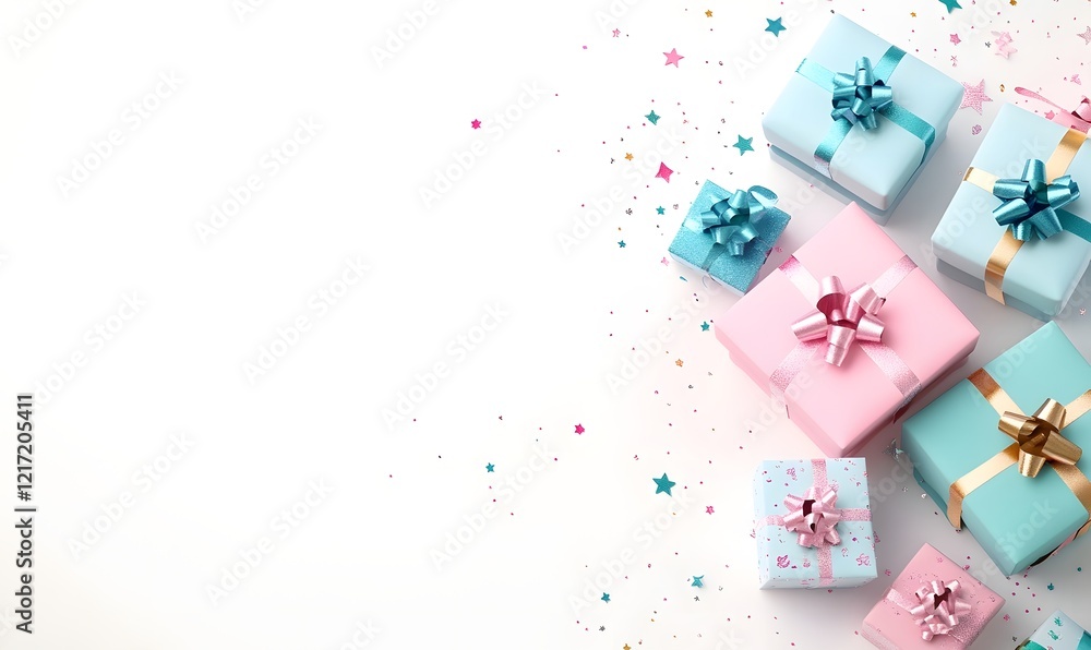 Obraz premium Pastel gifts confetti banner background