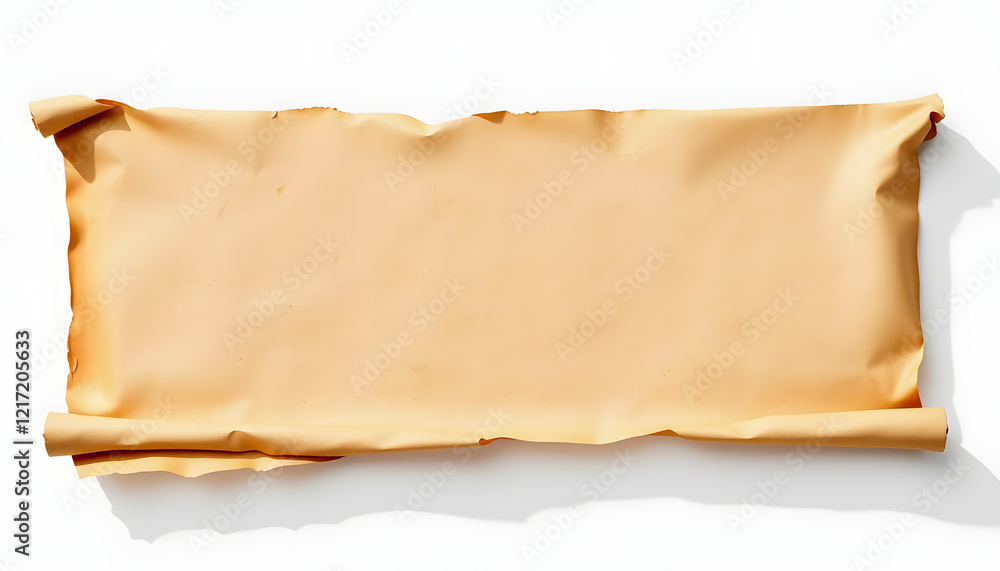 Obraz premium Old paper horizontal banner. Parchment scroll isolated on white with shadow, flat design