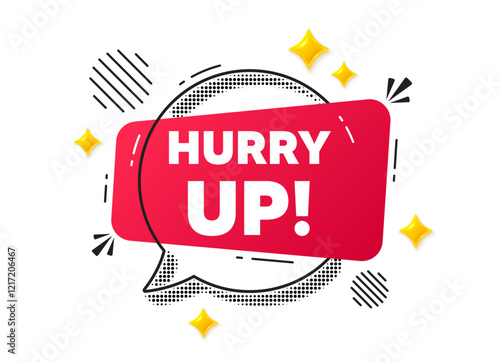 Hurry up sale chat speech bubble. Social media concept. Hurry up sale tag. Special offer sign. Advertising discounts symbol. Red chat message. Offer speech bubble. Glare 3d stars. Vector