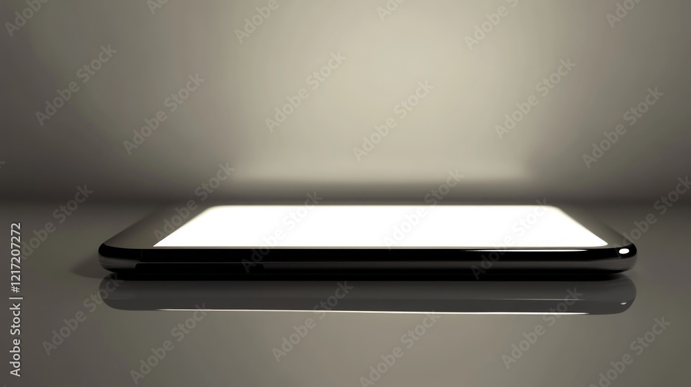 Illuminated smartphone on reflective surface, studio shot Illuminated smartphone on reflective surface, studio shot