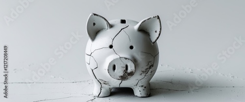 Disintegrating Piggy Bank Symbolizing Financial Insecurity and Economic Volatility. photo