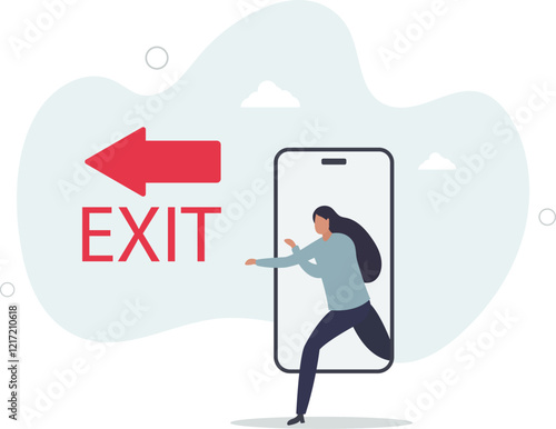 Reduce mobile screen time, digital detox, exit from virtual social media and live your real life concept.flat characters.