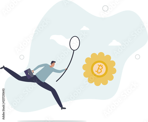 Chasing high performance bitcoin crypto currency in bull market, greedy speculation in Bitcoin trading concept.flat characters.