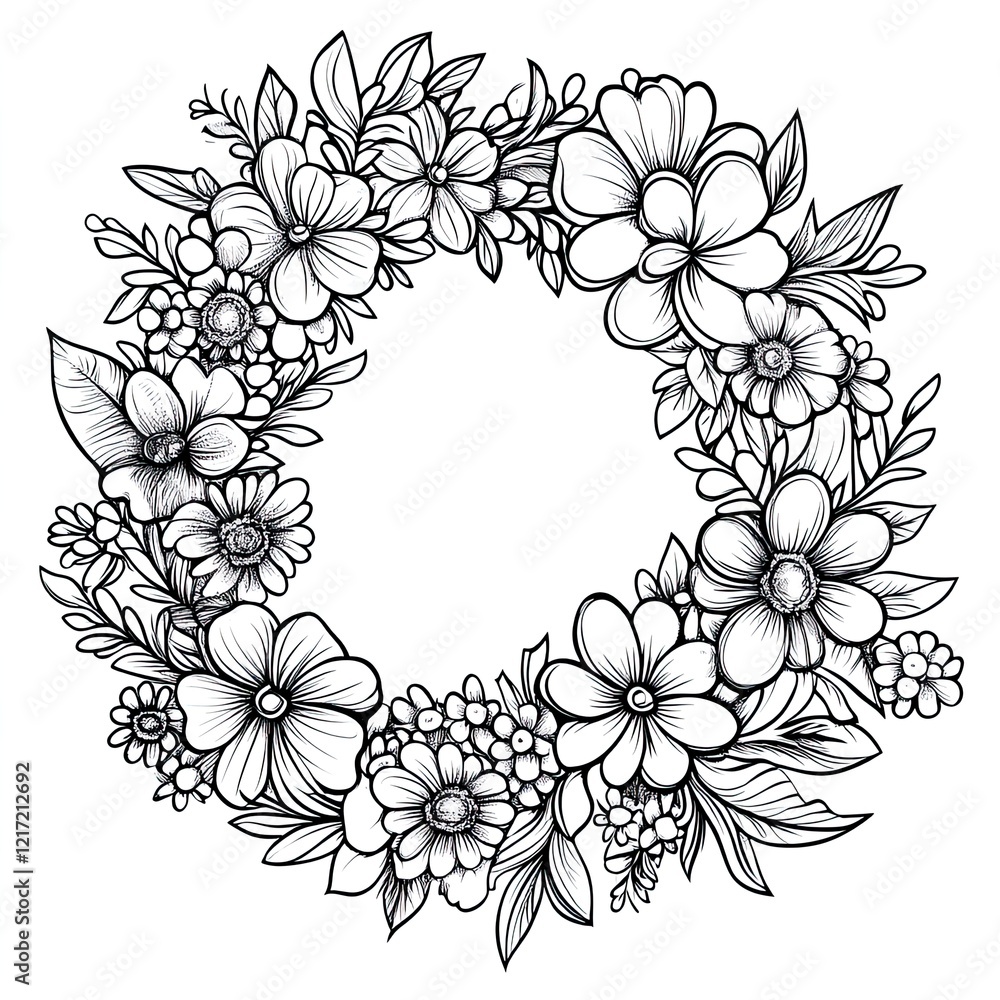 Vibrant Floral Wreath Simple Cartoon Design for Spring Vibrant Floral Wreath Simple Cartoon Design for Spring