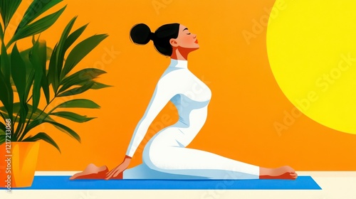 Wallpaper Mural Serene Woman Practicing Yoga Pose Against Bright Orange Background Torontodigital.ca