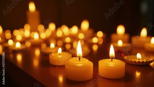 Wallpaper Mural Warm glow of numerous candles casting golden light throughout festive room Smiling Middle Eastern family lighting candles for Diwali Torontodigital.ca