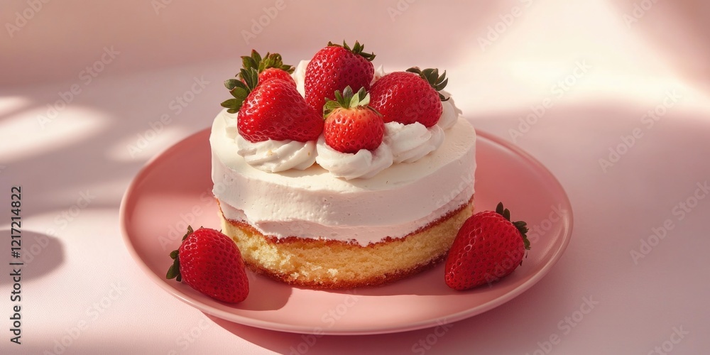 Strawberry Cake with Pink Plate Strawberry Cake with Pink Plate
