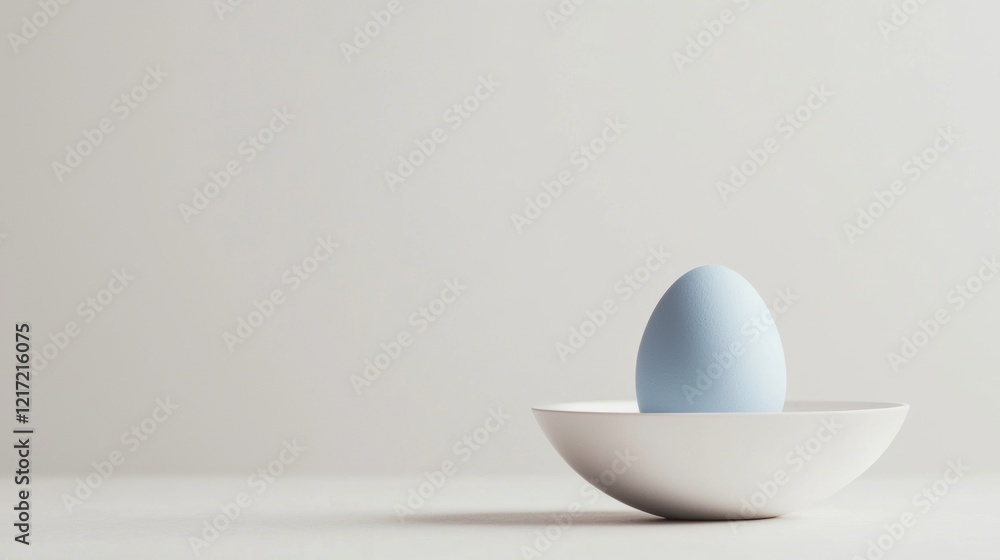Single blue egg in a white bowl. the egg is placed on a plain white surface with a plain background. the bowl is empty and the egg is the only object in the image. Single blue egg in a white bowl. the egg is placed on a plain white surface with a plain background. the bowl is empty and the egg is the only object in the image.