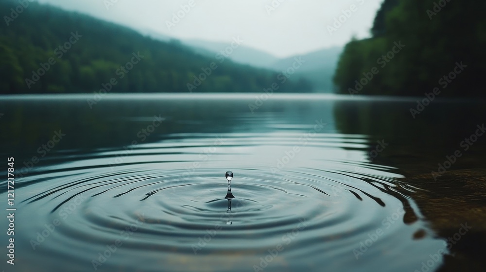 A close-up of raindrops falling into a lake, with ripples spreading out across the water, capturing the calming and serene beauty of a rainy day in nature A close-up of raindrops falling into a lake, with ripples spreading out across the water, capturing the calming and serene beauty of a rainy day in nature