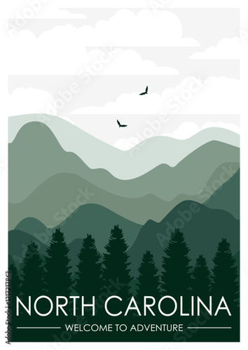 Rocky Mountain National Park poster illustration, beautiful river lake mountain scenery poster design