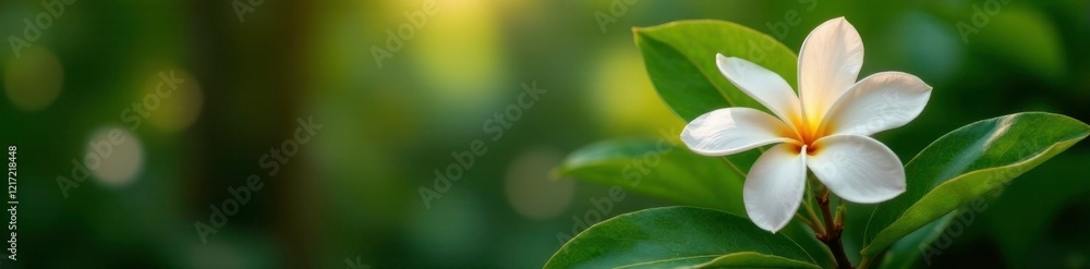 Fototapeta premium Exotic gardenia plant thriving in warm tropical environment, leafy, lush