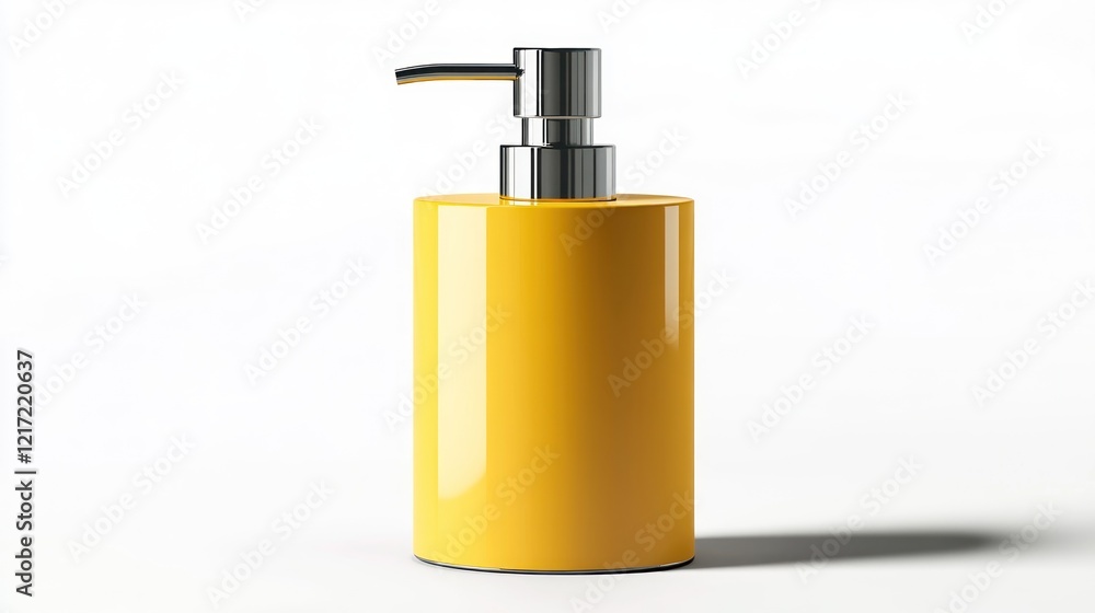 Fototapeta premium Yellow soap dispenser, bathroom, clean background, hygiene product
