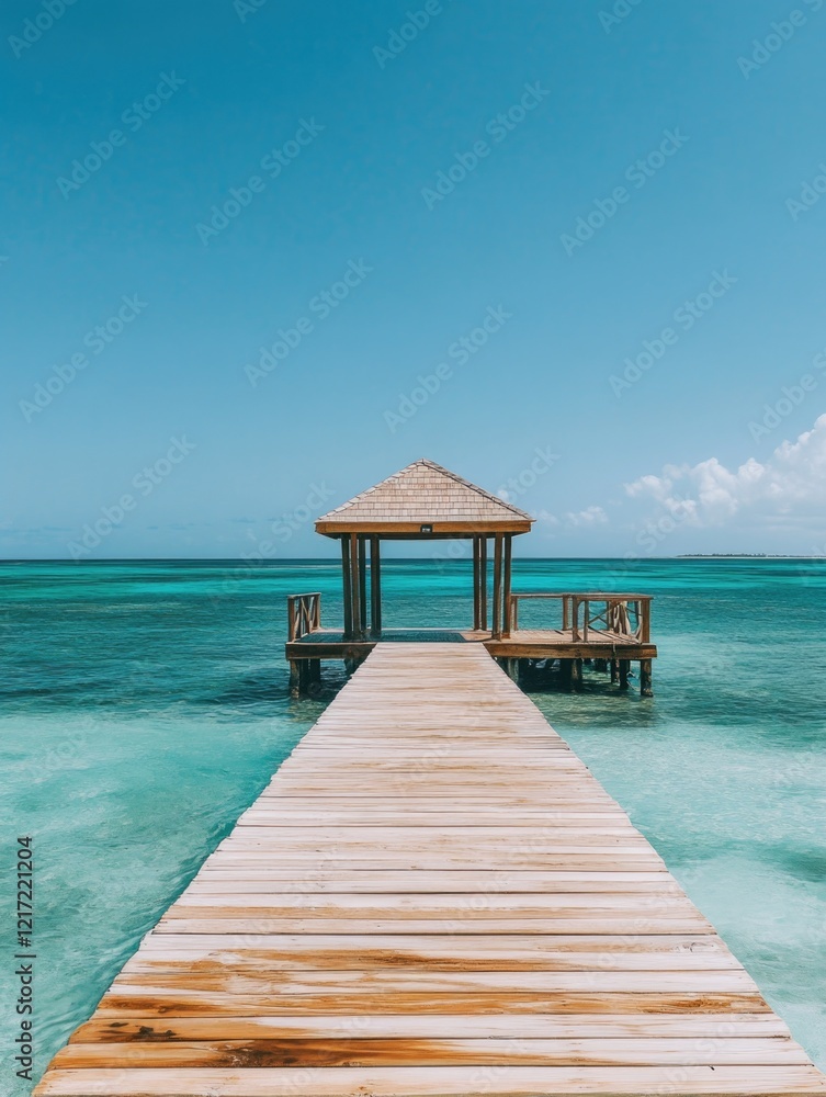 Fototapeta premium Wooden Pier and Gazebo by Ocean