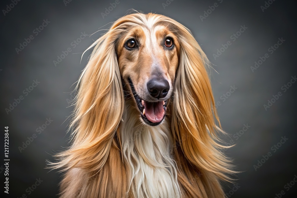 Funny Afghan hound, city adventures, grey, AI photo. Funny Afghan hound, city adventures, grey, AI photo.