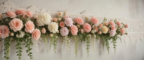 Wallpaper Mural Artificial flowers in vintage style wall decoration, with pastel colors and lace details ,  vintage decor,  bohemian style,  lace details Torontodigital.ca