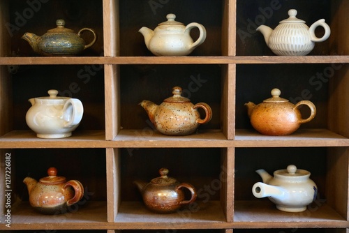 Tea house teapots in Hwagae, South Korea photo