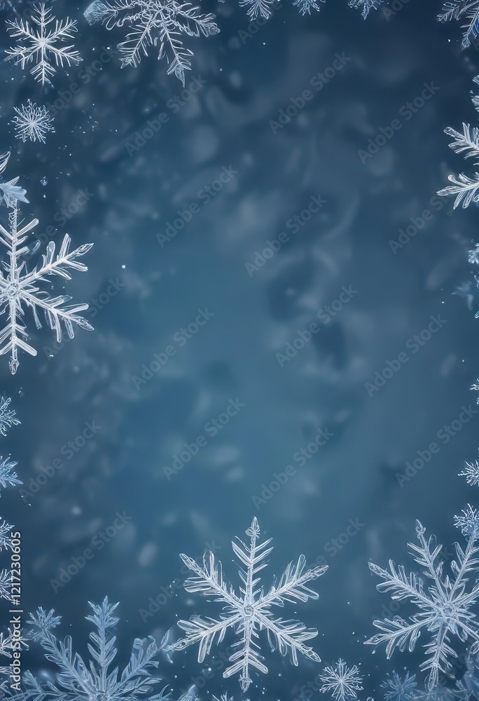 Blue Winter Background with Hand Drawn Snowflakes, whimsical snowflakes, frosty texture, winter wonderland Blue Winter Background with Hand Drawn Snowflakes, whimsical snowflakes, frosty texture, winter wonderland