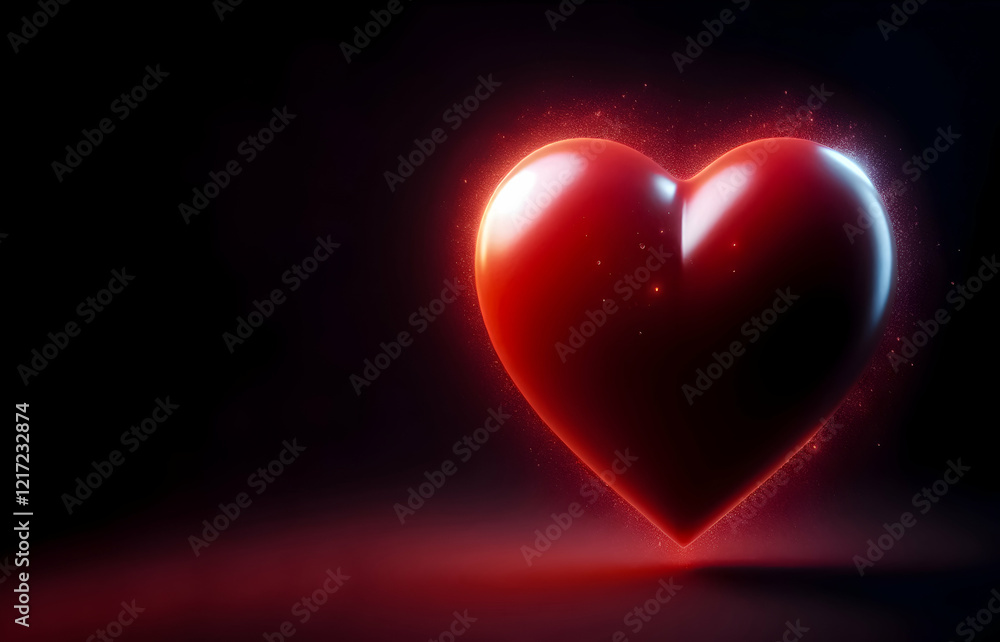 3d red heart with red aurora on black background 3d red heart with red aurora on black background