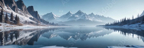 Wallpaper Mural Blue icy landscape with frozen lake and misty mountains,  ice,  mountains Torontodigital.ca