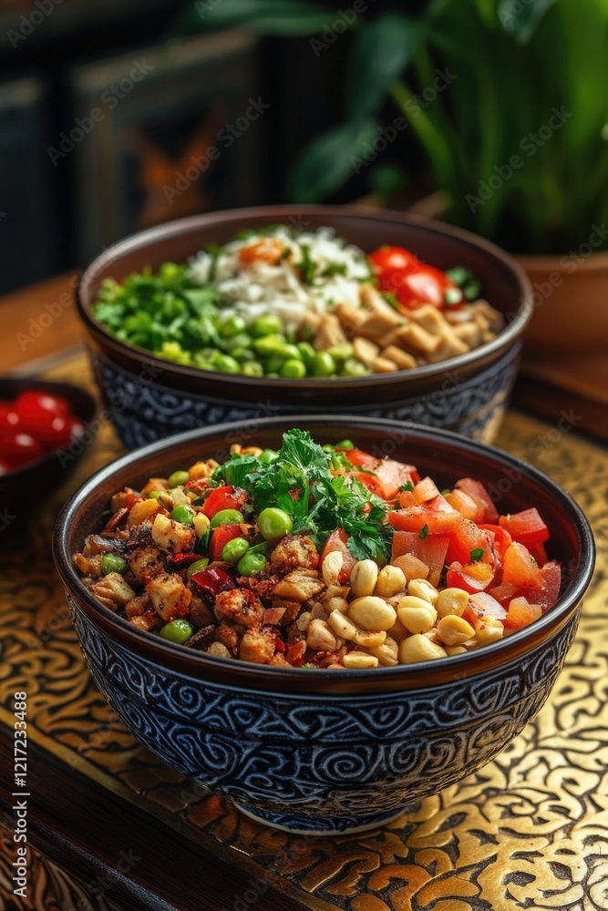 Bowls of food on table Bowls of food on table