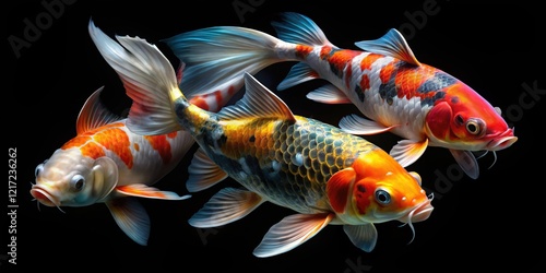 Showa black, AI koi, dreamlike surrealism.