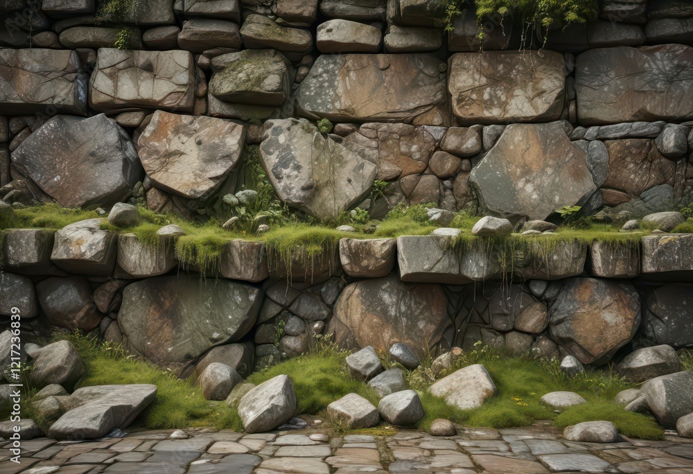 Damp, earthy stone walls with cracks and moss, rocky, cracks, decay Damp, earthy stone walls with cracks and moss, rocky, cracks, decay
