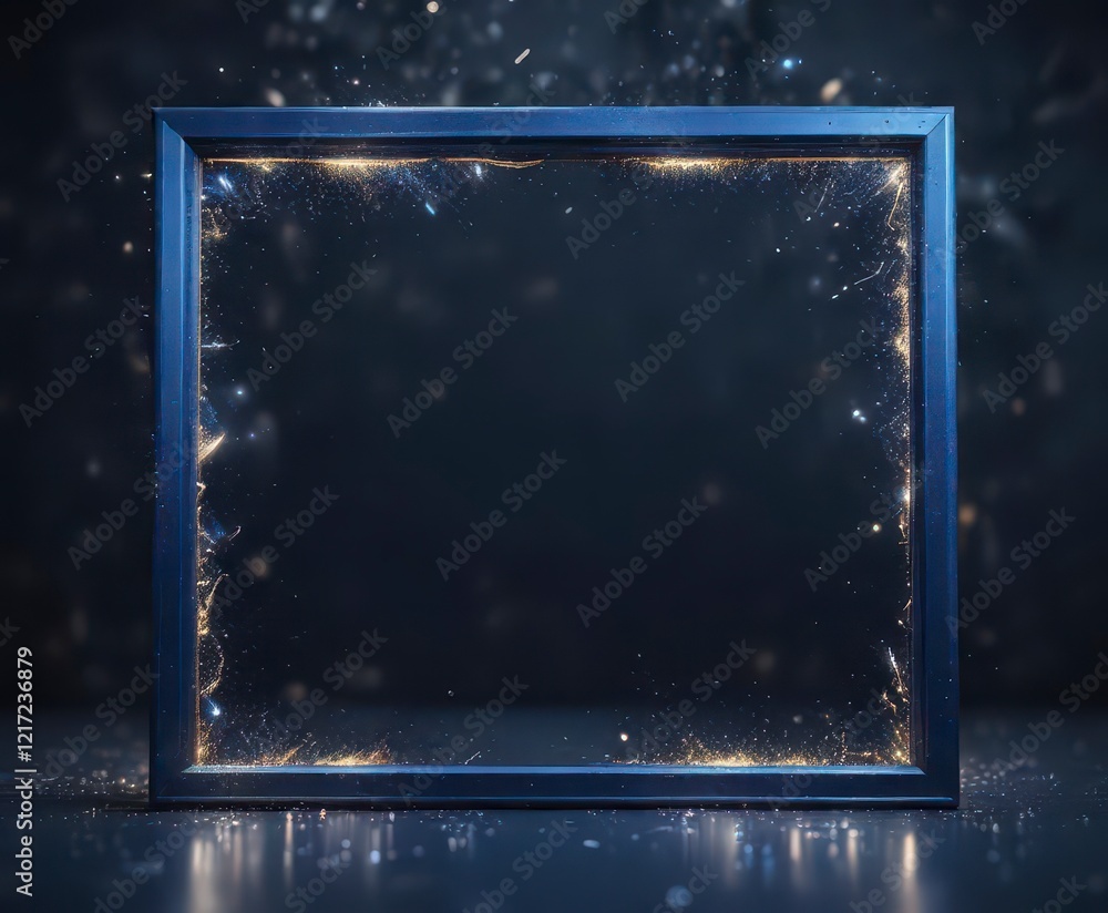 Obraz premium Dark blue frame with sparkling glitter bokeh, abstract light art background, bokeh, abstract art, bohemian