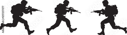 Silhouette of a soldier running vector illustration