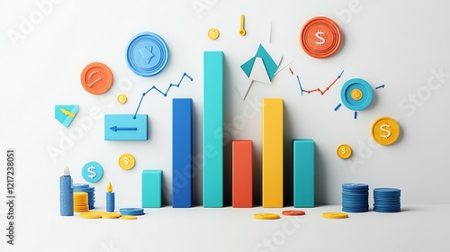 Colorful 3D Bar Chart Illustrating Financial Growth