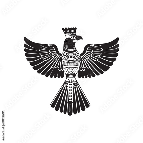 Intricate black and white illustration of a majestic eagle with stylized features.