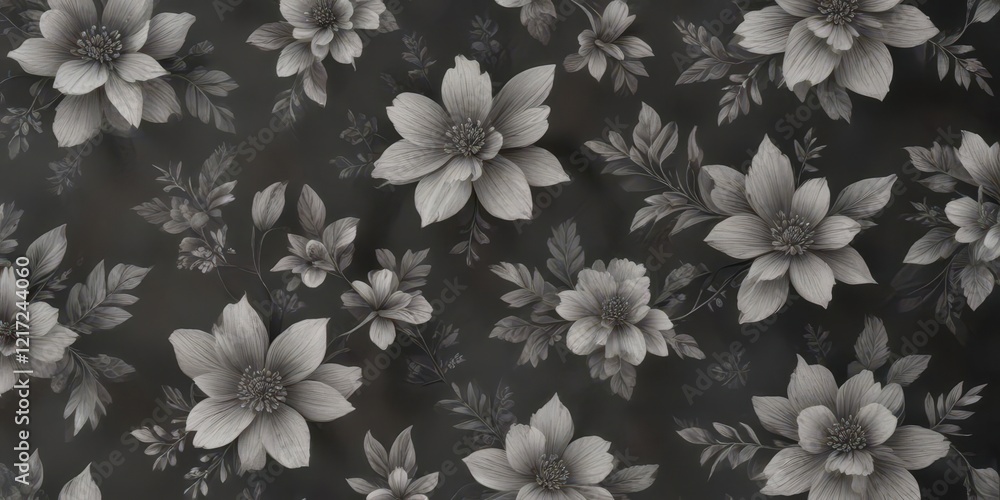 Delicate floral patterns in charcoal grey on a subtle texture background, geometric patterns , abstract art Delicate floral patterns in charcoal grey on a subtle texture background, geometric patterns , abstract art