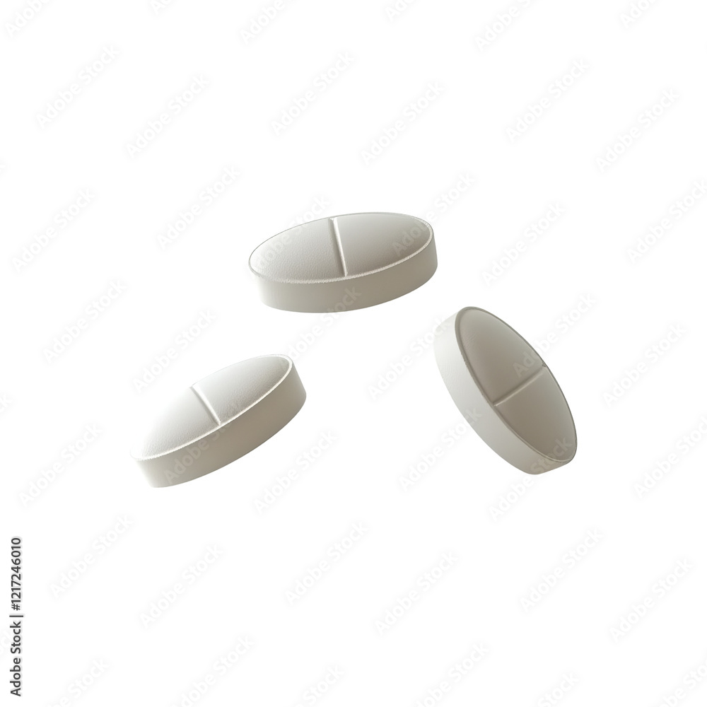 Three white pills floating in the air, transparent background. cutout Three white pills floating in the air, transparent background. cutout