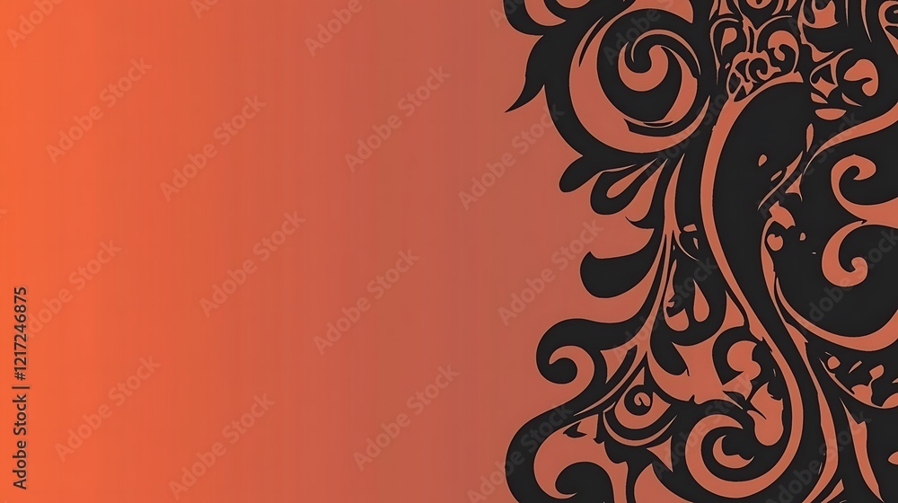 Abstract Orange Background With Black Floral Design Abstract Orange Background With Black Floral Design