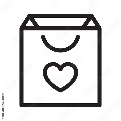 Love box, papper box, papper bag, valentine gift outline icons, minimalist vector illustration, simple concept, Isolated on white background