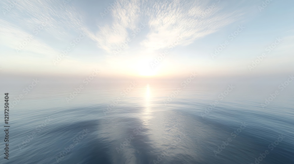 Obraz premium Soft Blue Clouds in Relaxed Atmosphere at Sunrise Over Calm Sea