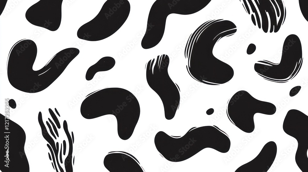 Abstract seamless pattern with black ink blots on white background. Abstract seamless pattern with black ink blots on white background.